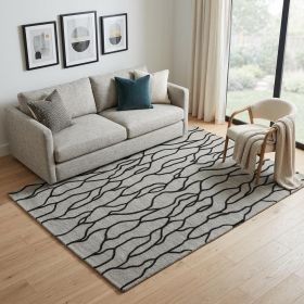 5' X 8' Taupe Black And Gray Wool Abstract Tufted Handmade Stain Resistant Area Rug