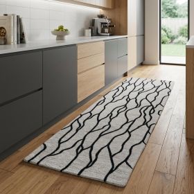 8' Black and Taupe Abstract Hand Tufted Runner Rug