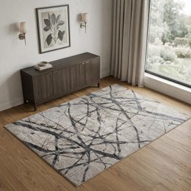 4' X 6' Taupe Gray And Ivory Abstract Stain Resistant Area Rug