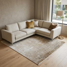 Taupe Ivory And Gold Abstract Power Loom Distressed Area Rug