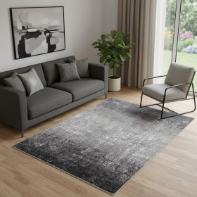 5' X 8' Gray Black And Silver Abstract Power Loom Distressed Area Rug With Fringe