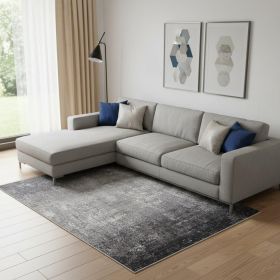 8' X 11' Gray Black And Silver Abstract Power Loom Distressed Area Rug With Fringe