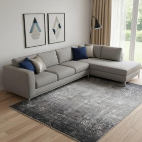 10' X 13' Gray Black And Silver Abstract Power Loom Distressed Area Rug With Fringe