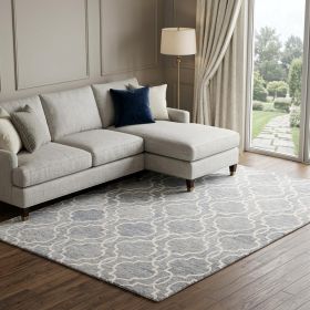 8' X 10' Blue Gray And Ivory Wool Geometric Tufted Handmade Stain Resistant Area Rug