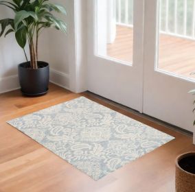 2' X 3' Blue And Ivory Wool Paisley Tufted Handmade Stain Resistant Area Rug