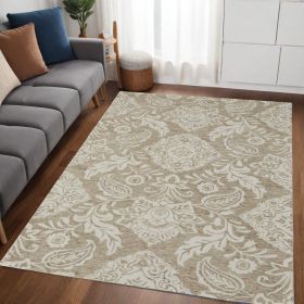 5' X 8' Tan And Ivory Wool Paisley Tufted Handmade Stain Resistant Area Rug