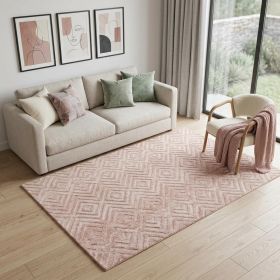 5' X 8' Pink And Ivory Geometric Stain Resistant Area Rug