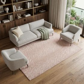 8' X 10' Pink And Ivory Geometric Stain Resistant Area Rug