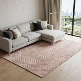 10' X 13' Pink And Ivory Geometric Stain Resistant Area Rug