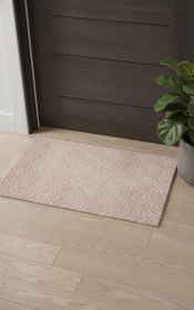 2' X 3' Pink And Ivory Geometric Stain Resistant Area Rug