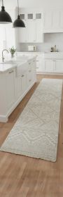 8' Ivory Tan And Gray Geometric Hand Knotted Runner Rug