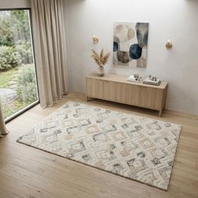 4' X 6' Gray And Ivory Wool Geometric Tufted Handmade Area Rug