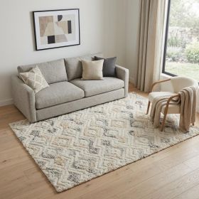 5' X 8' Gray and Ivory Geometric Hand Tufted Area Rug