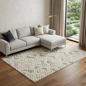 9' X 12' Gray And Ivory Wool Geometric Tufted Handmade Area Rug