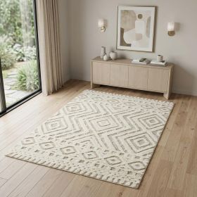 4' X 6' Ivory And Tan Wool Geometric Tufted Handmade Stain Resistant Area Rug