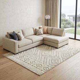 8' X 10' Ivory And Tan Wool Geometric Tufted Handmade Stain Resistant Area Rug