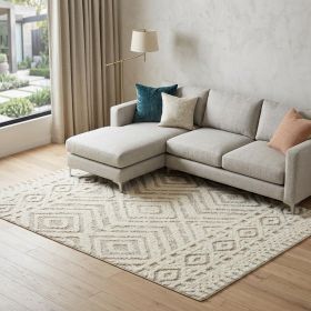 9' X 12' Ivory And Tan Wool Geometric Tufted Handmade Stain Resistant Area Rug