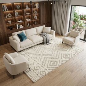 10' X 14' Ivory And Tan Wool Geometric Tufted Handmade Stain Resistant Area Rug