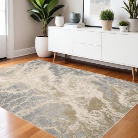 4' X 6' Ivory Silver And Gold Abstract Area Rug