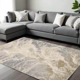 9' X 12' Ivory Silver And Gold Abstract Area Rug
