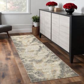 8' Gold and Ivory Marble Power Loom Runner Rug