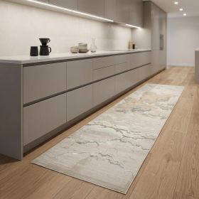 8' Brown and Ivory Abstract Power Loom Runner Rug