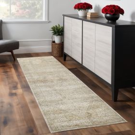 8' Gold and Ivory Medallion Power Loom Runner Rug