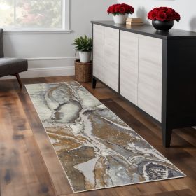 8' Gray And Brown Abstract Power Loom Runner Rug