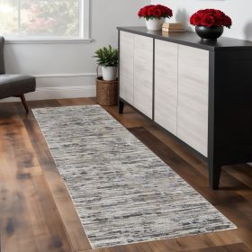 8' Gray Blue And Silver Wool Abstract Hand Knotted Runner Rug