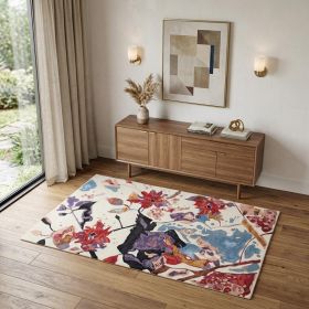 4' X 6' Blue and Red Floral Hand Tufted Area Rug