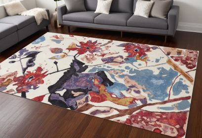 10' X 14' Blue and Red Floral Hand Tufted Area Rug