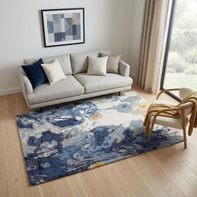 5' X 8' Blue Wool Floral Hand Tufted Area Rug