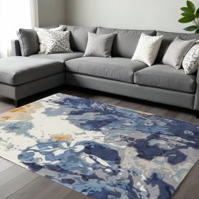 9' X 12' Blue Wool Floral Hand Tufted Area Rug