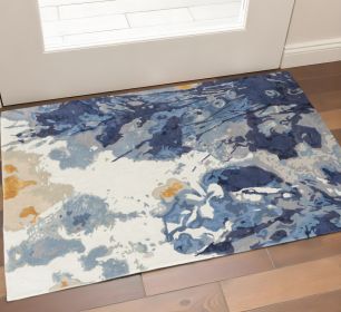 2' X 3' Blue Wool Floral Hand Tufted Area Rug