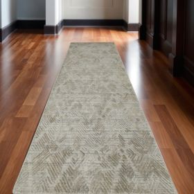 10' Gray And Taupe Abstract Hand Woven Runner Rug
