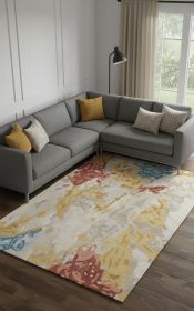 8' X 10' Ivory Yellow And Blue Wool Abstract Tufted Handmade Stain Resistant Area Rug