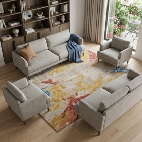 9' X 12' Ivory Yellow And Blue Wool Abstract Tufted Handmade Stain Resistant Area Rug