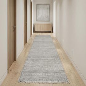 10' Silver Wool Striped Hand Knotted Runner Rug