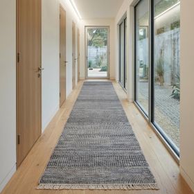 12' Gray Wool Striped Hand Knotted Runner Rug