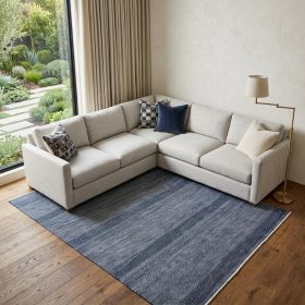 10' X 13' Blue And Gray Wool Striped Hand Knotted Area Rug