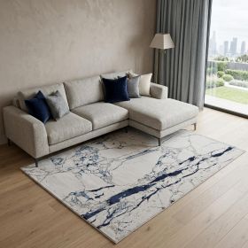 8' X 10' Ivory and Blue Marble Power Loom Distressed Area Rug