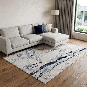 7' X 10' Ivory and Blue Marble Power Loom Distressed Area Rug
