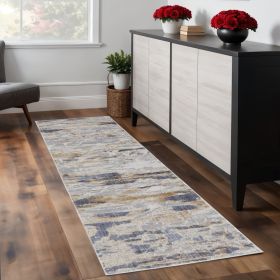 8' Tan Orange And Ivory Abstract Power Loom Distressed Runner Rug