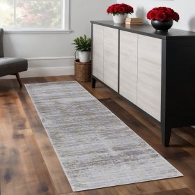 8' Taupe Silver And Tan Abstract Power Loom Runner Rug