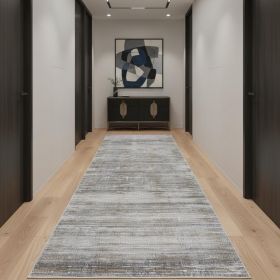 12' Taupe Silver And Tan Abstract Power Loom Runner Rug