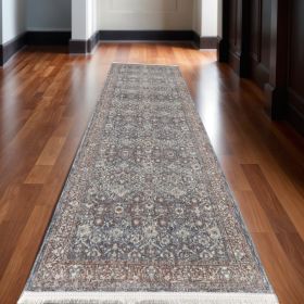 12' Blue And Red Floral Power Loom Runner Rug