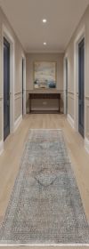 12' Blue Red And Gray Floral Power Loom Runner Rug