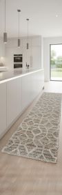 8' Tan Taupe And Ivory Geometric Power Loom Stain Resistant Runner Rug