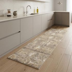 8' Brown and Ivory Abstract Distressed Runner Rug