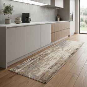 8' Tan Ivory And Gray Abstract Runner Rug